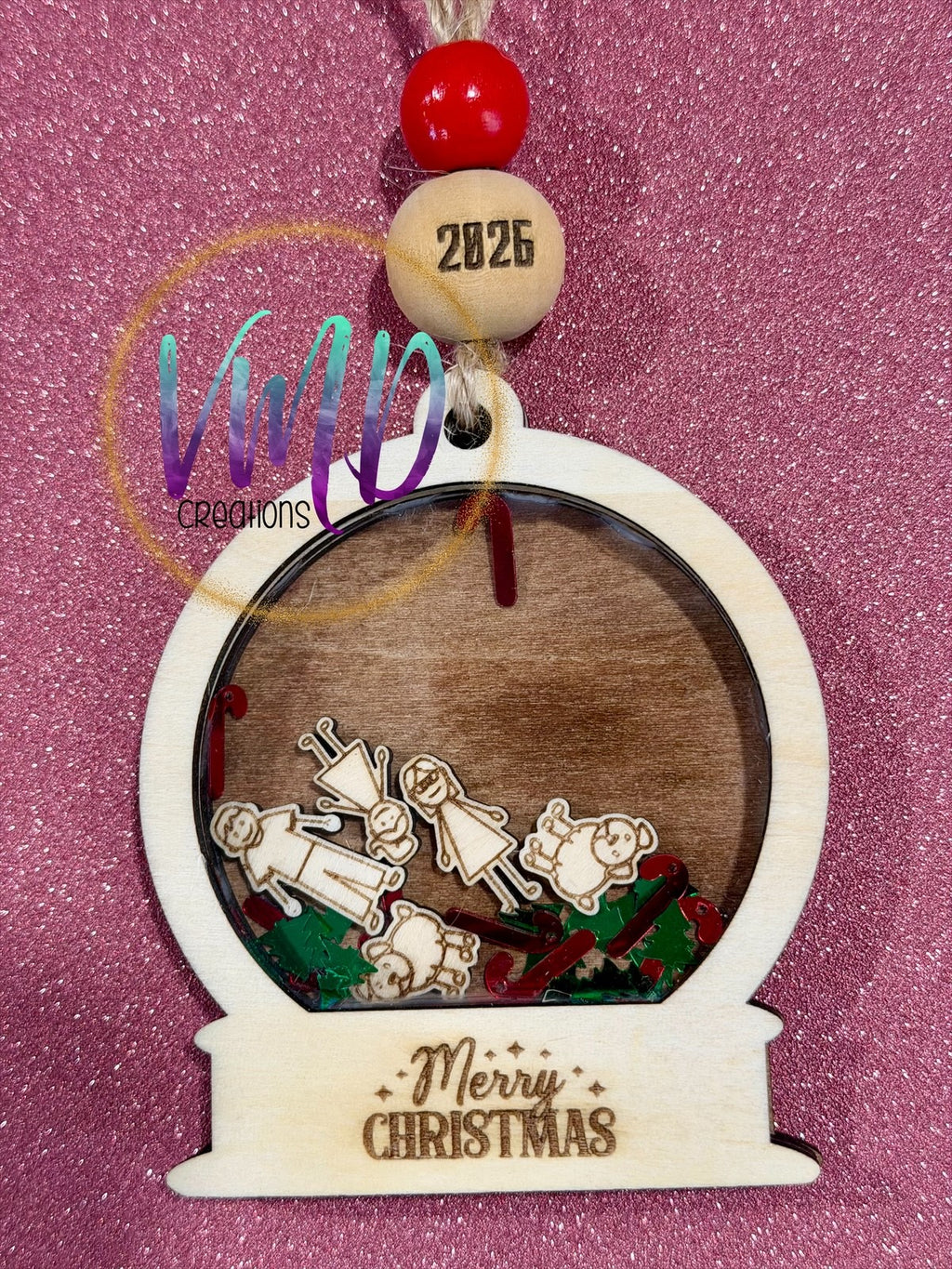 Custom Family Stick Figure Shaker Ornament | Basswood | Up to 8 Characters