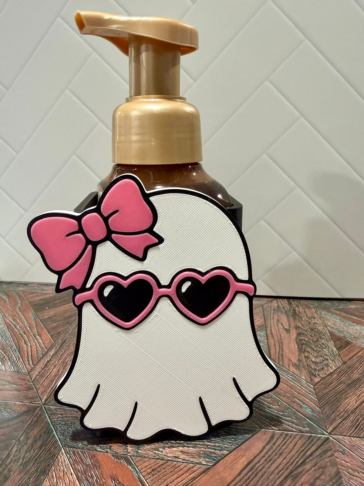 Pink Bow Ghost Front – Soap Pump Holder
