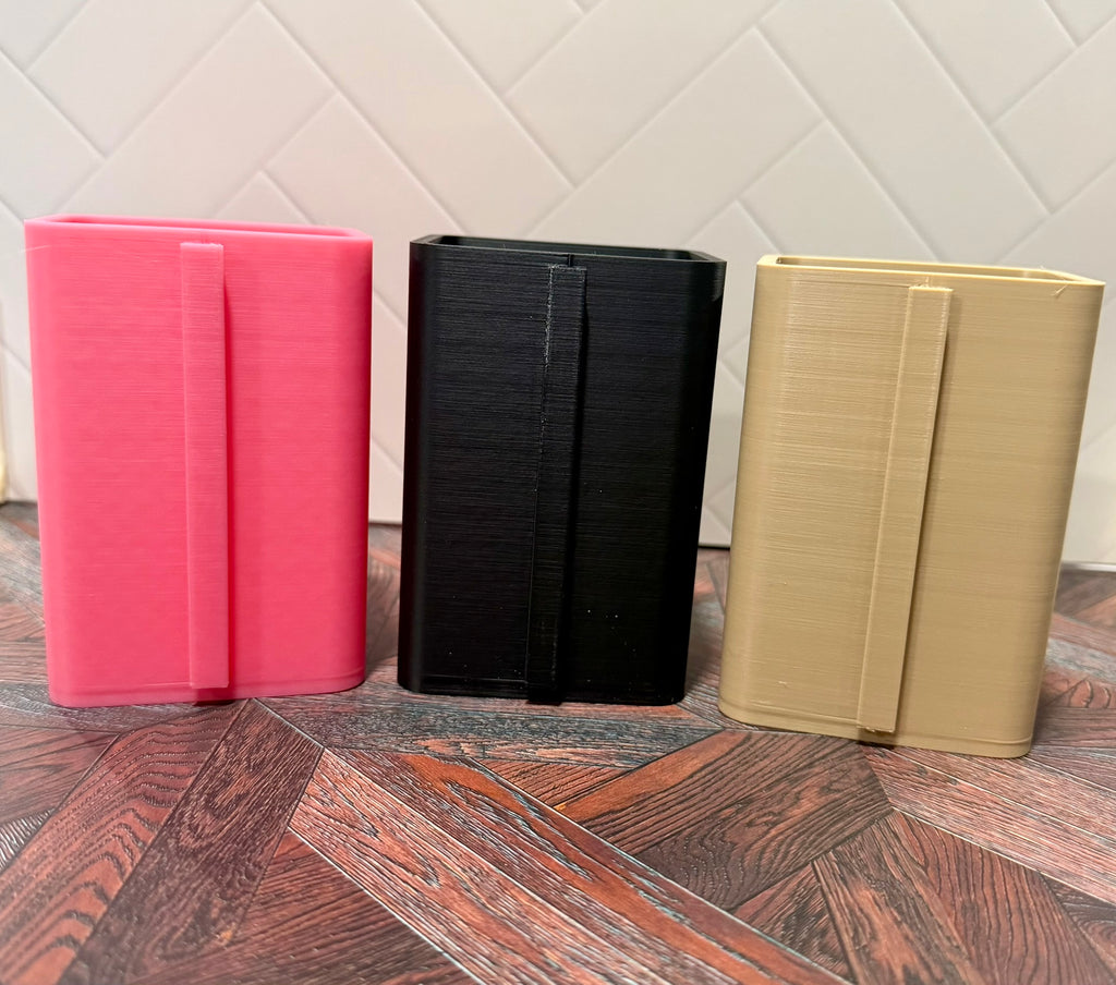 VMD Creations soap pump holder bases in pink, black and tan