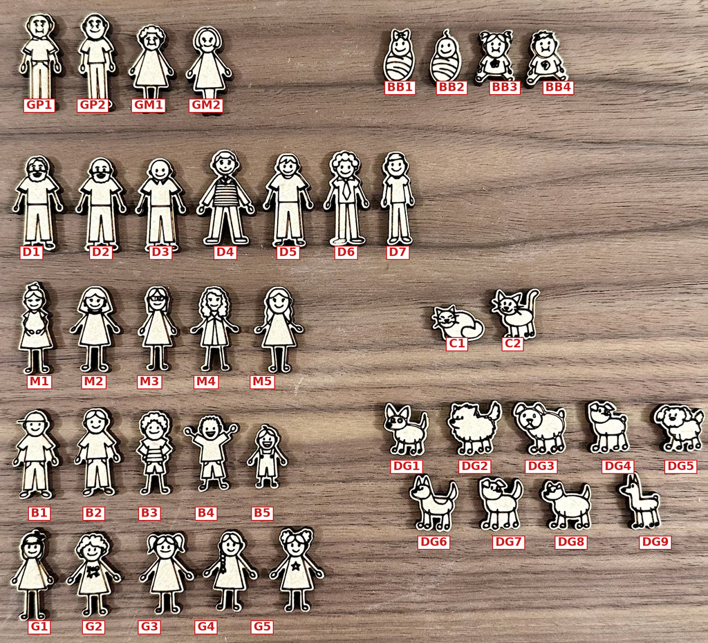 Custom Family Stick Figure Shaker Ornament | Basswood | Up to 8 Characters