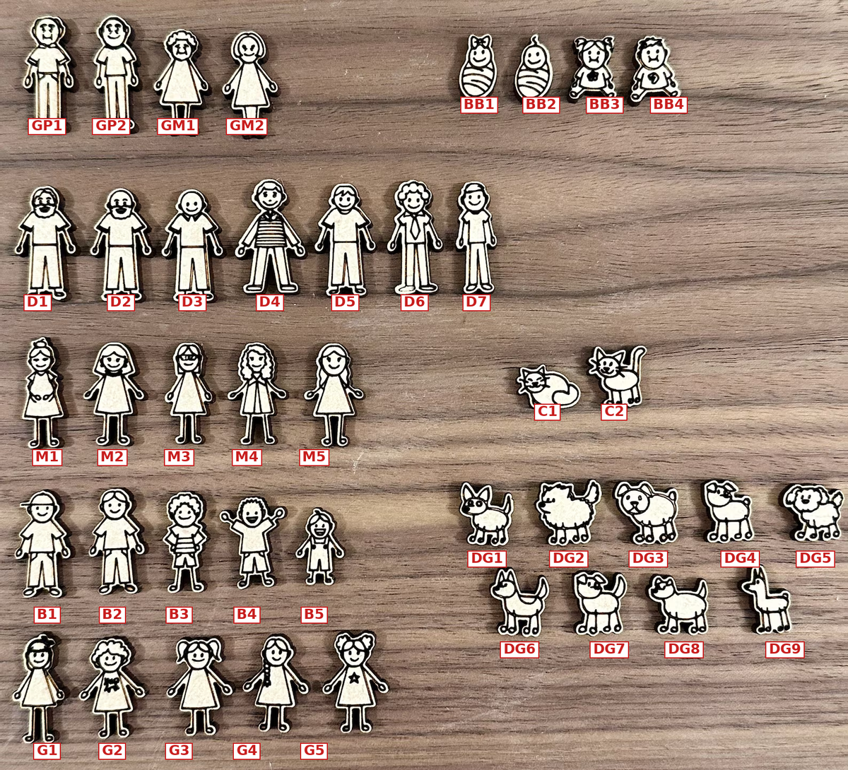 Custom Family Stick Figure Shaker Ornament | Basswood | Up to 8 Characters